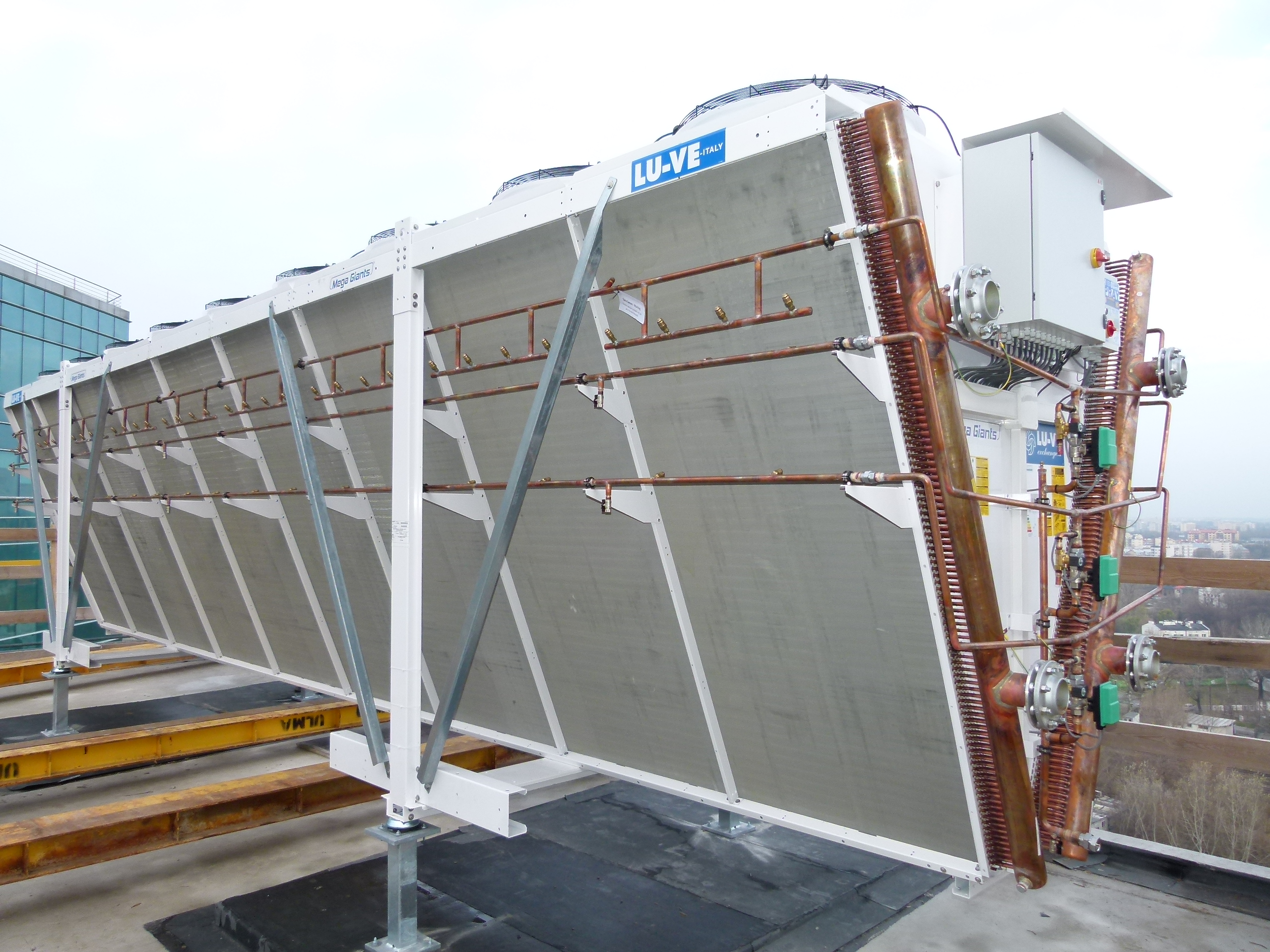XXLD Mega Giants Dry coolers with Dry and Spray System and EC motors - 22 fans - Hotel and office building - Eurocentrum, Warsaw, Poland