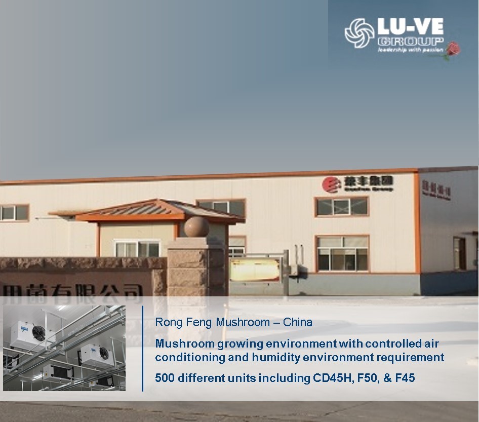 <B>Rong Feng Mushrooms</B><BR/>Mushrooms growing environment with controlled air conditioning and humidity environment. <br/><br/>500 different units including CD45H, F45 & F50.
